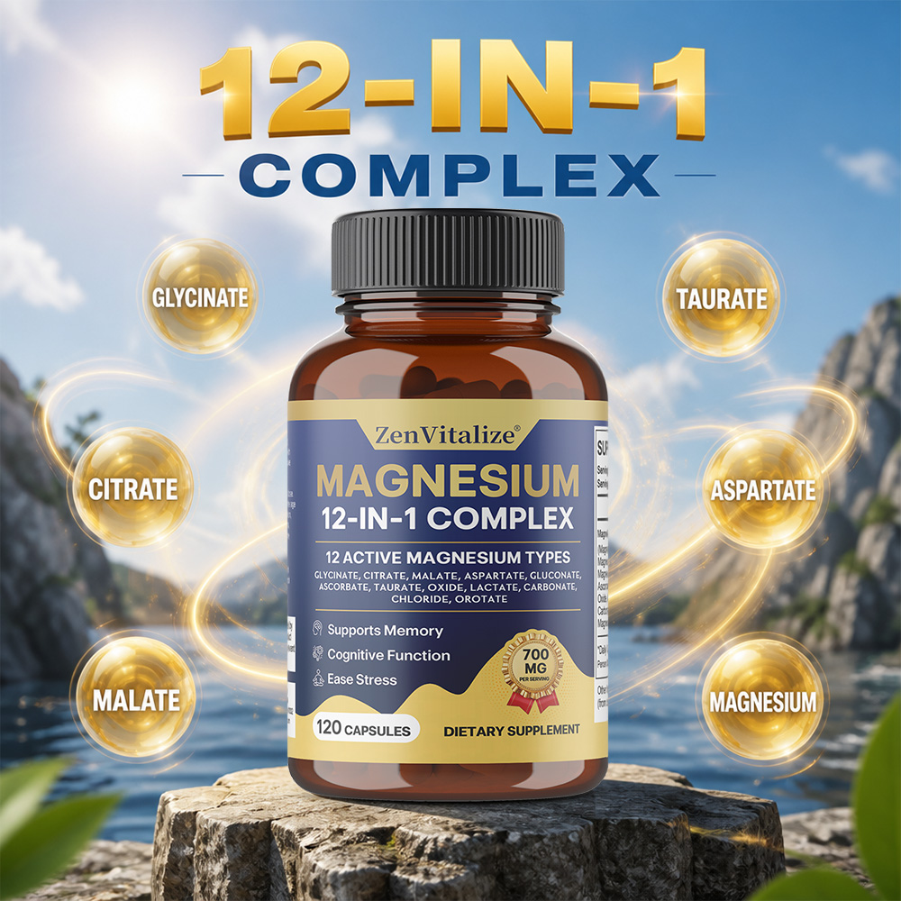 Magnesium Glycinate Capsule - マグネシウム複合体 12 in 1 マグネシウムサプリメント（グリシン酸、クエン酸、マラ酸など） |