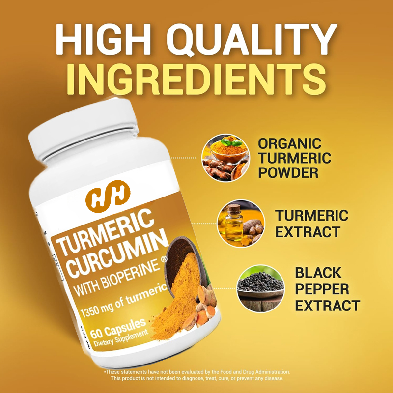 Turmeric Curcumin Capsule - ウコンサプリメント（ブラックペッパー配合）（バイオペリン）-1350mg クルクミンサプリメント、クルクミン含有量95％、ベジタリアンカプセル60粒入り