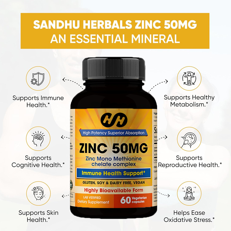 Zinc Supplement 50Mg - 亜鉛サプリメント 50mg、60カプセル、ベジタリアンカプセル、高吸収、健康な肌、免疫システム、抗酸化サポートに