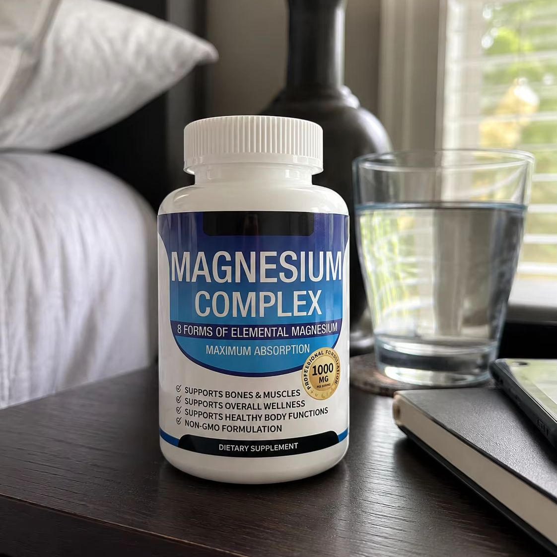 Magnesium Glycinate Capsule - マグネシウム複合体1000mgカプセル（グリシン酸、クエン酸、マル酸、8種類のミネラル配合）骨、筋肉、睡眠サポートのためのミネラルサプリメント 90カプセル