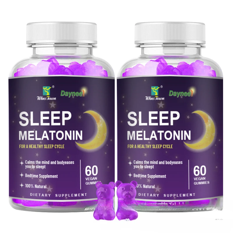 Melatonin Sleep Gummy - 2 ボトル 120 グミ睡眠メラトニン グミクイックスリープキャンディ健康睡眠サイクル就寝サプリメント天然栄養補助食品