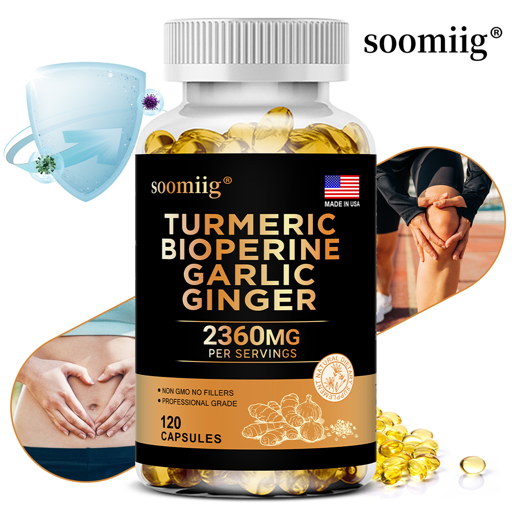 Turmeric Curcumin Capsule - ターメリック・ジンジャー・サプリメント（ニンニク、クルクミン、黒胡椒配合）、関節の健康をサポートし、消化を促進し、免疫力を高めます。