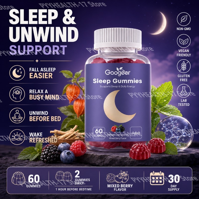 Melatonin Sleep Gummy - グーガー スリープグミ 大人用 メラトニン配合 アシュワガンダ根エキス レモンバームエキス配合