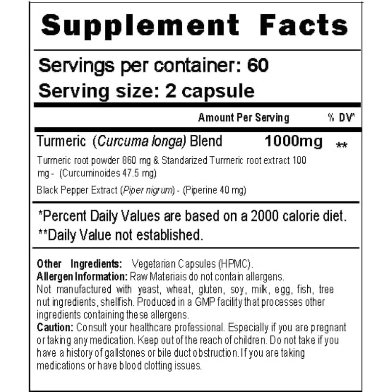 ターメリックカプセル 1000mg クルクミン95%配合 ピ - Turmeric Curcumin Capsule のレビューと価格