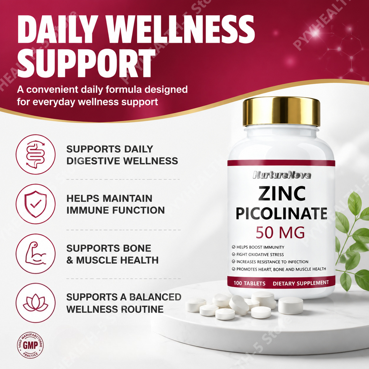 亜鉛ピコリネート錠剤、抗酸化サポート、骨と筋肉の健康維持、大 - Zinc Supplement 50Mg のレビューと価格