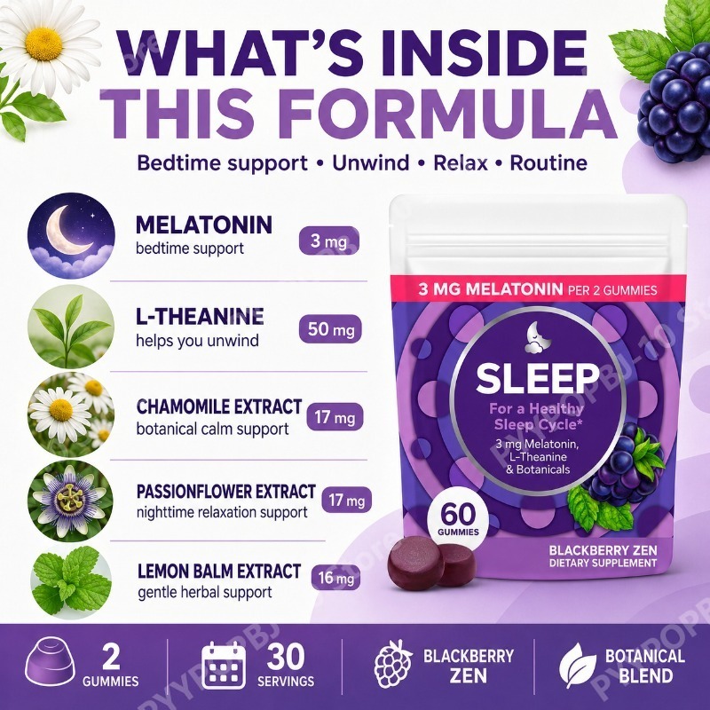 メラトニン睡眠グミ 3mg、L-テアニン、カモミール、パッシ - Melatonin Sleep Gummy のレビューと価格